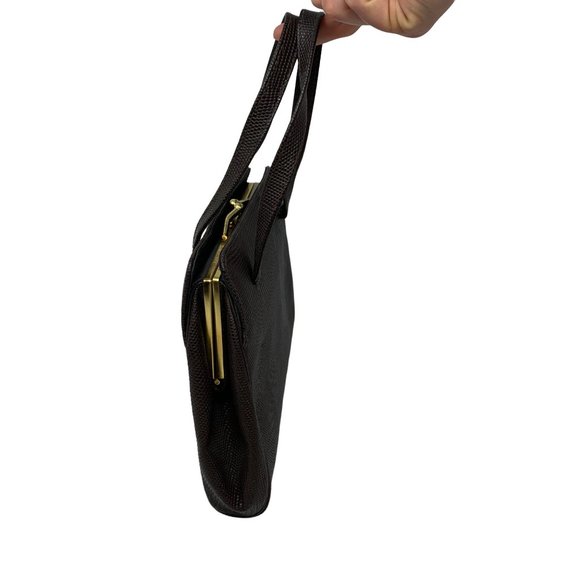 Vintage 1960s Leather Purse Chocolate Brown Faux Snakeskin Randley Handbag - Picture 13 of 15